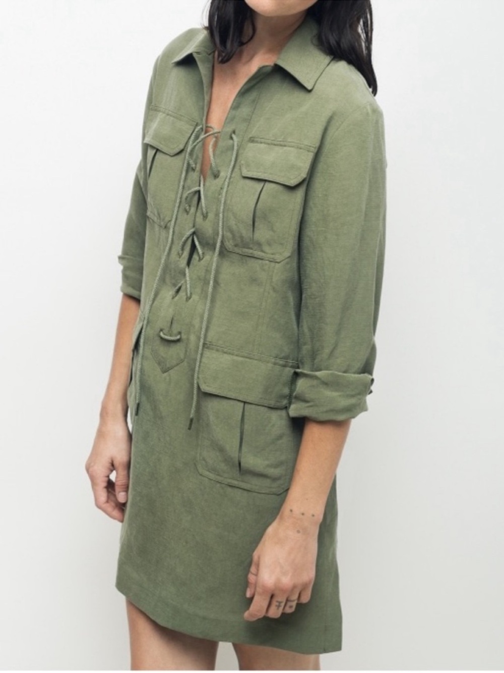 Smythe Linen Surplus Tunic Mini Green Dress